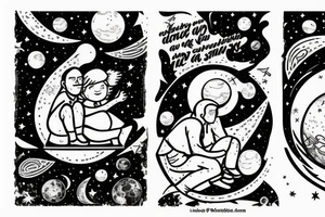 A father and daughter sitting on the moon among stars tattoo idea