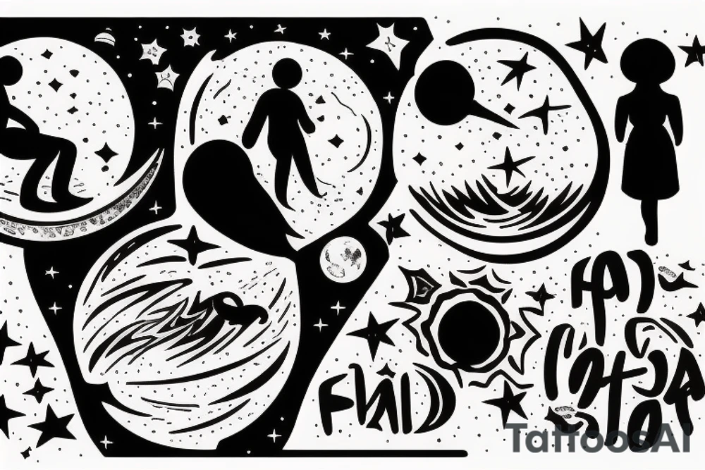A father and daughter sitting on the moon among stars tattoo idea