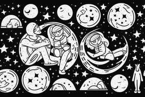 A father and daughter sitting on the moon among stars tattoo idea
