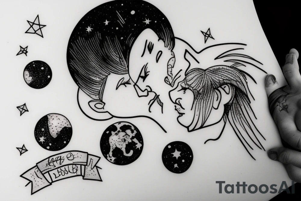 A father and daughter sitting on the moon among stars tattoo idea