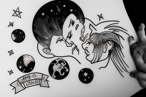 A father and daughter sitting on the moon among stars tattoo idea
