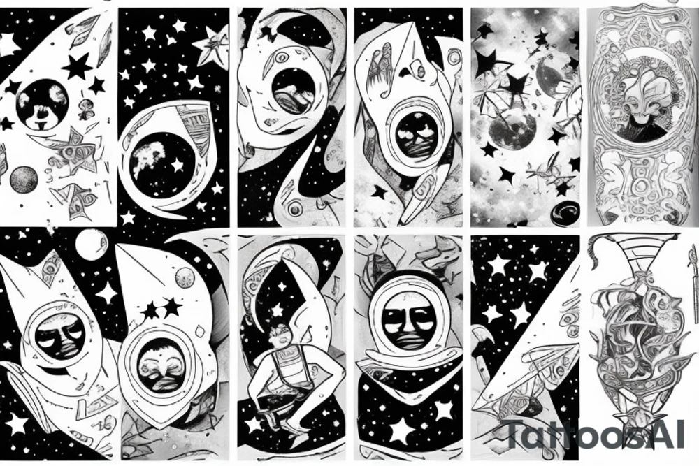 A father and daughter sitting on the moon among stars tattoo idea