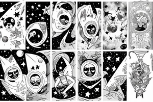 A father and daughter sitting on the moon among stars tattoo idea