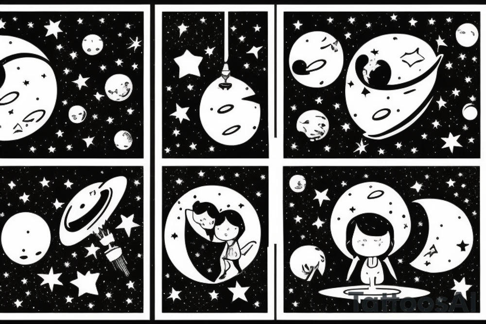 A father and daughter sitting on the moon among stars tattoo idea