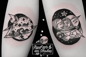 A father and daughter sitting on the moon among stars tattoo idea