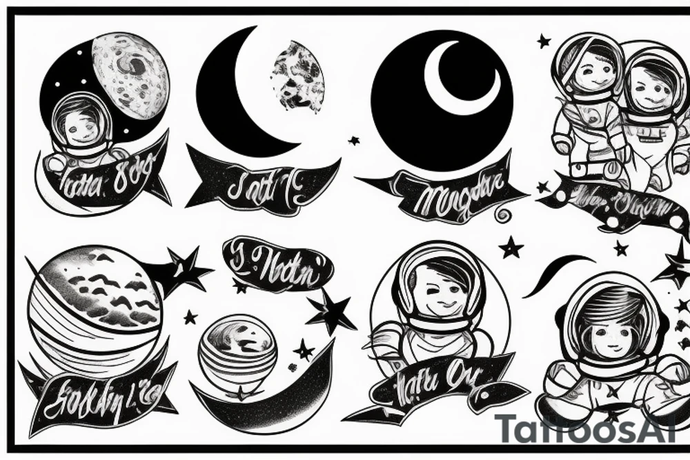 A father and daughter sitting on the moon among stars tattoo idea