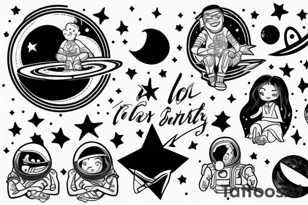 A father and daughter sitting on the moon among stars tattoo idea