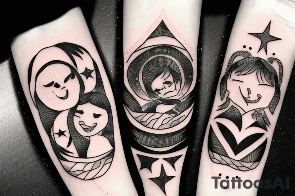A father and daughter sitting on the moon among stars tattoo idea