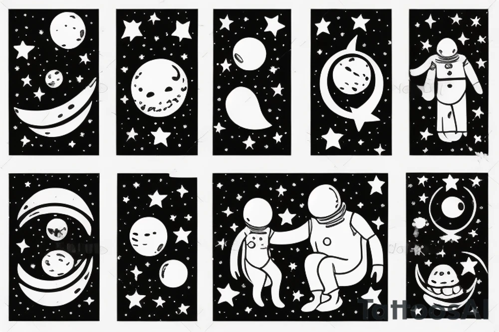A father and daughter sitting on the moon among stars tattoo idea