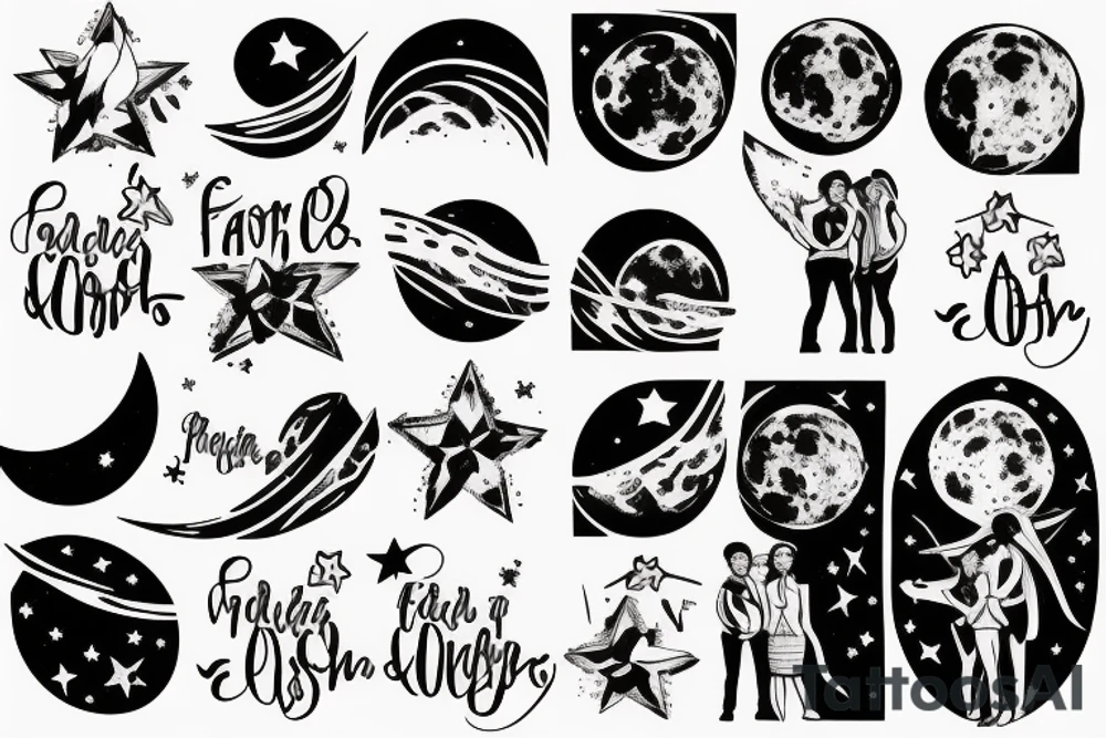A father and daughter sitting on the moon among stars tattoo idea