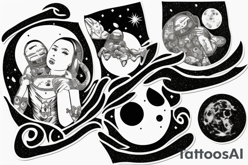 A father and daughter sitting on the moon tattoo idea
