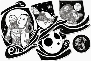 A father and daughter sitting on the moon tattoo idea