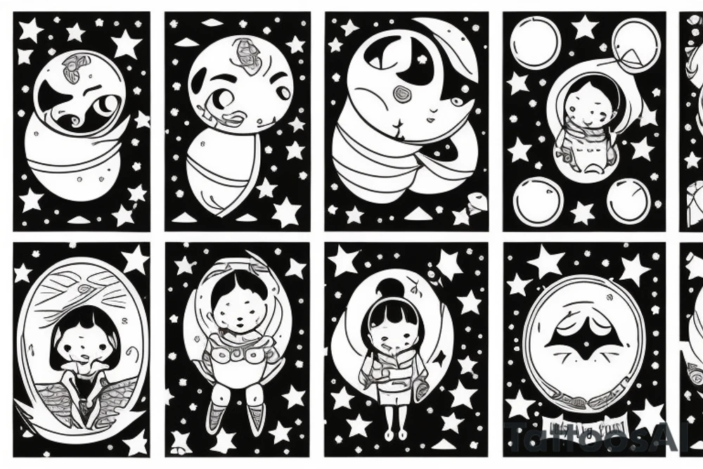 A father and daughter sitting on the moon tattoo idea