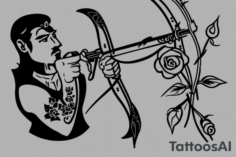 An archer pulling a rose from his quiver and taking aim at a king. tattoo idea