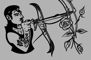 An archer pulling a rose from his quiver and taking aim at a king. tattoo idea