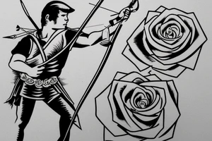 An archer pulling a rose from his quiver and taking aim at a king. tattoo idea