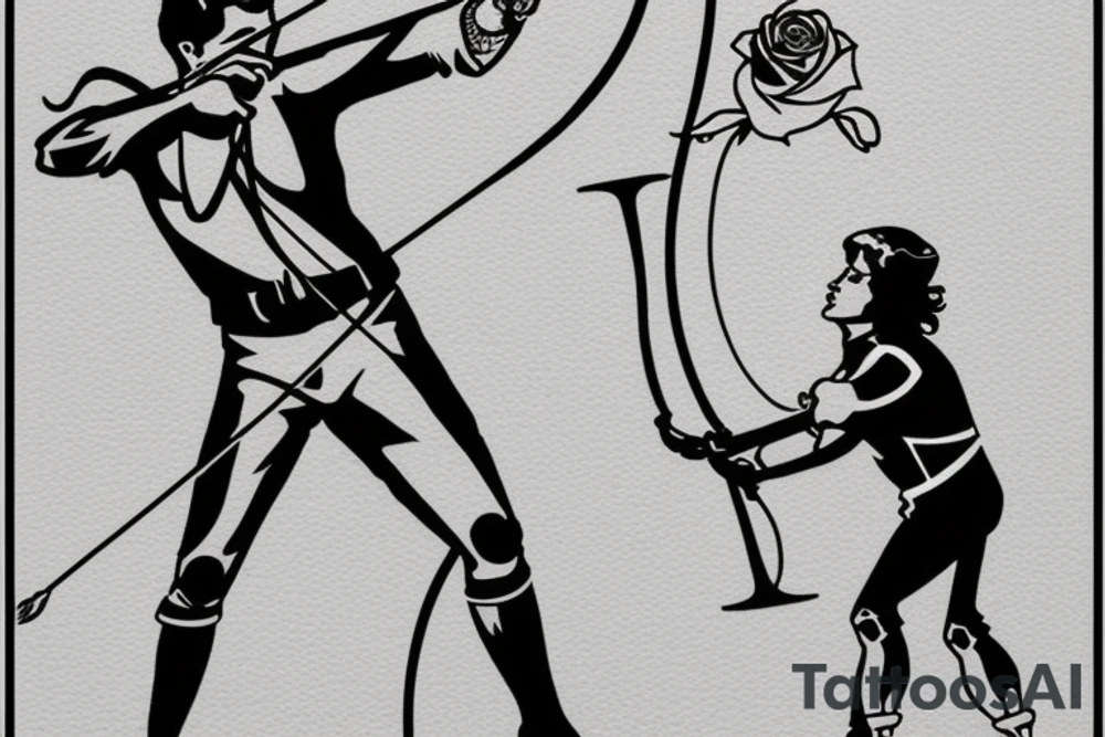 An archer pulling a rose from his quiver and taking aim at a king. tattoo idea