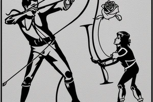 An archer pulling a rose from his quiver and taking aim at a king. tattoo idea