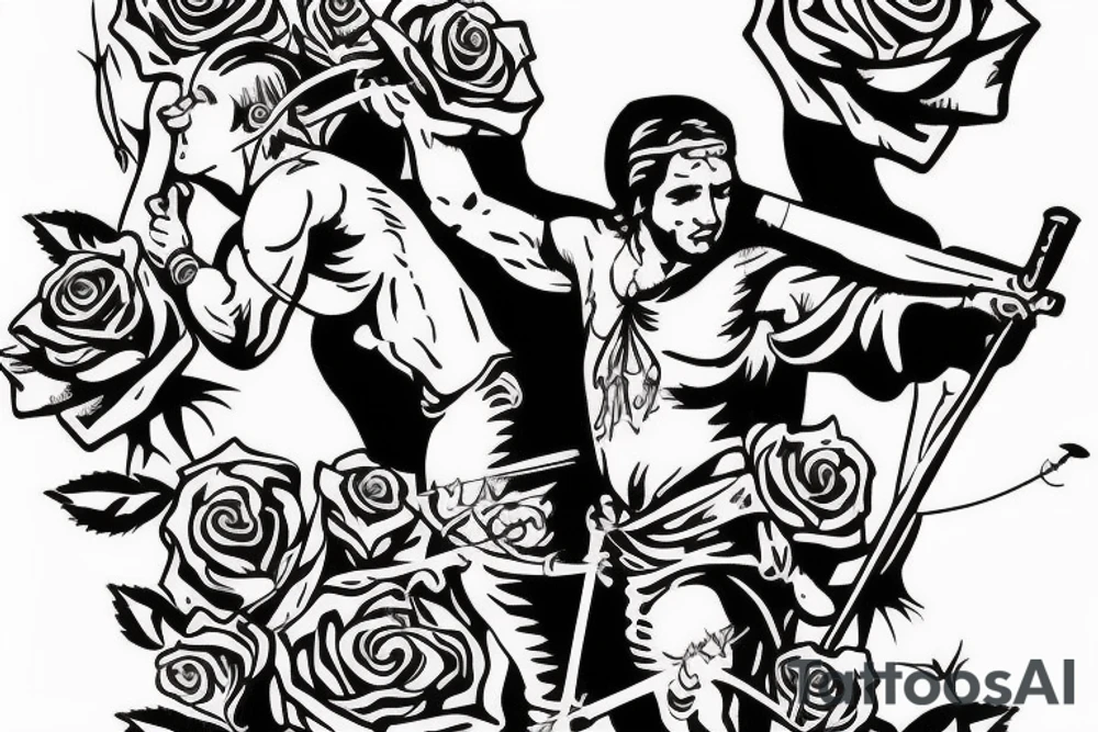 An archer pulling a rose from his quiver and taking aim at a king. tattoo idea