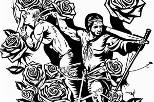 An archer pulling a rose from his quiver and taking aim at a king. tattoo idea