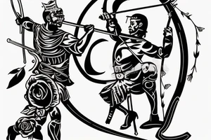 An archer pulling a rose from his quiver and taking aim at a king. tattoo idea