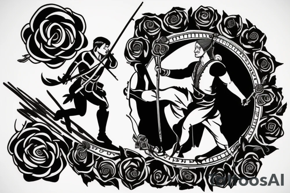 An archer pulling a rose from his quiver and taking aim at a king. tattoo idea