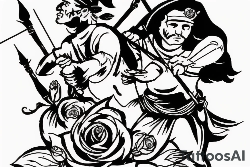 An archer pulling a rose from his quiver and taking aim at an absurd king. tattoo idea