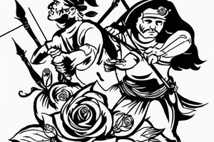 An archer pulling a rose from his quiver and taking aim at an absurd king. tattoo idea