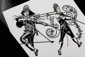 An archer pulling a rose from his quiver and taking aim at an absurd king. tattoo idea