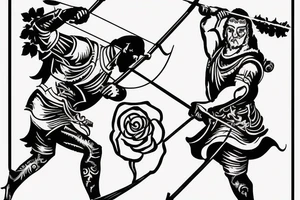 An archer pulling a rose from his quiver and taking aim at an absurd king. tattoo idea