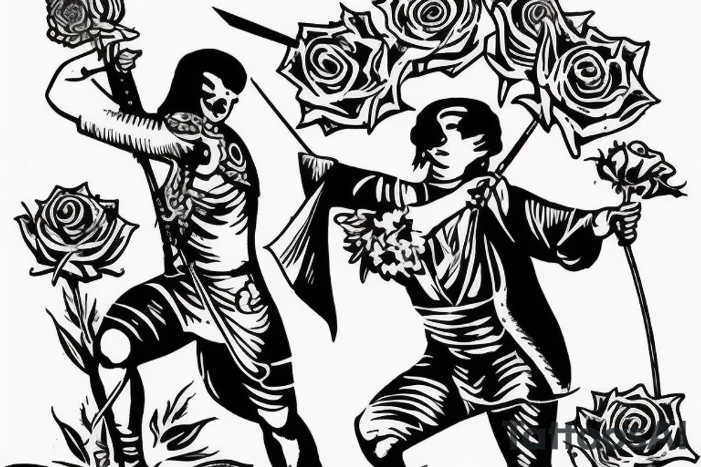 An archer pulling a rose from his quiver and taking aim at an absurd king. tattoo idea
