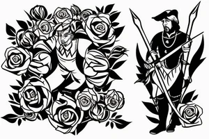 An archer with roses in his quiver takeing aim at an absurd king. tattoo idea