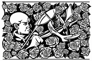 An archer with roses in his quiver taking aim at an absurd king. tattoo idea