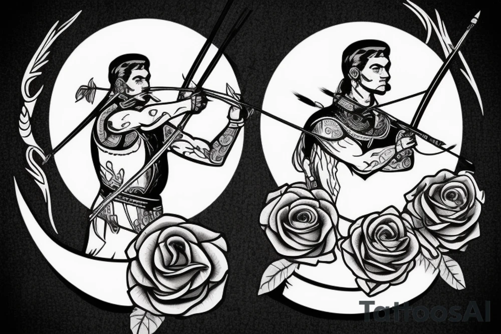 An archer with roses in his quiver taking aim at an absurd king. tattoo idea