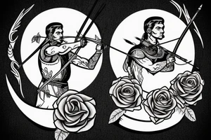 An archer with roses in his quiver taking aim at an absurd king. tattoo idea