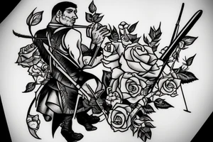 An archer with roses in his quiver taking aim at an absurd king. tattoo idea