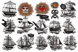 Clipper Ship, sun in background tattoo idea