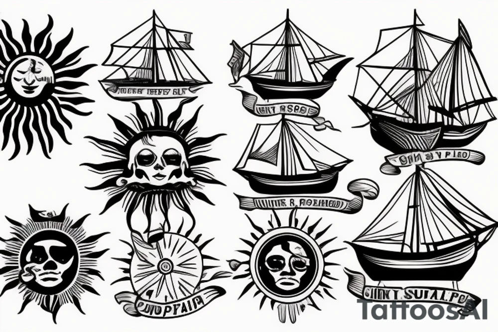 Clipper Ship, sun in background tattoo idea