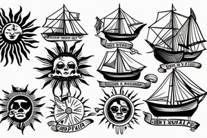 Clipper Ship, sun in background tattoo idea