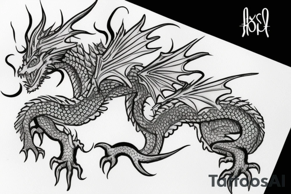 dragon on a white background tattoo idea