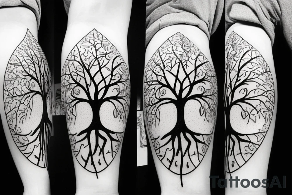 Realistic Tree of life depicted as an angle oak with
the roots shown growing underground tattoo idea