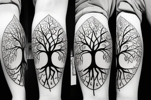 Realistic Tree of life depicted as an angle oak with 
the roots shown growing underground tattoo idea