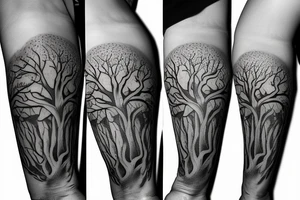 Realistic Tree of life depicted as an angle oak with 
the roots shown growing underground tattoo idea