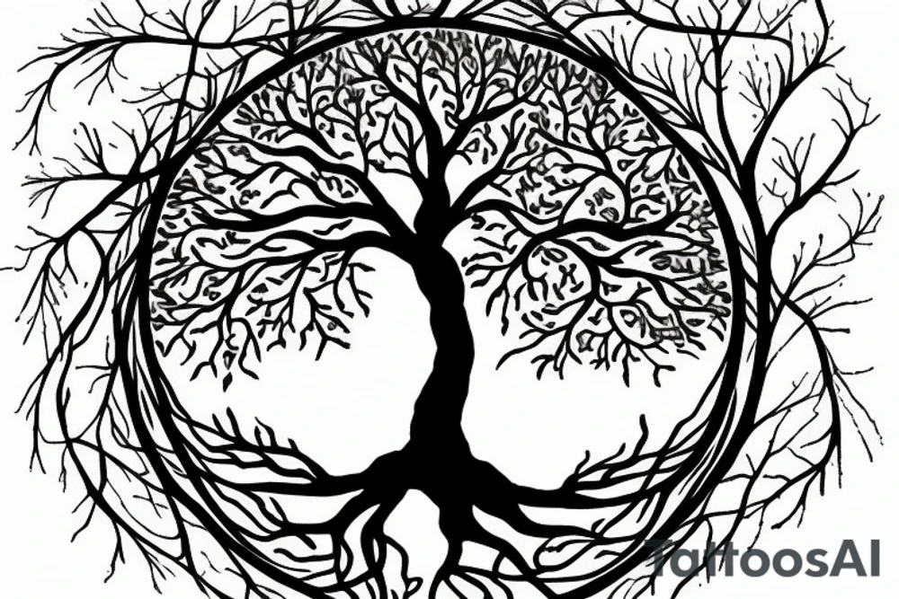 Realistic Tree of life depicted as an angle oak with
the roots shown growing underground tattoo idea