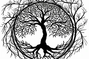 Realistic Tree of life depicted as an angle oak with 
the roots shown growing underground tattoo idea