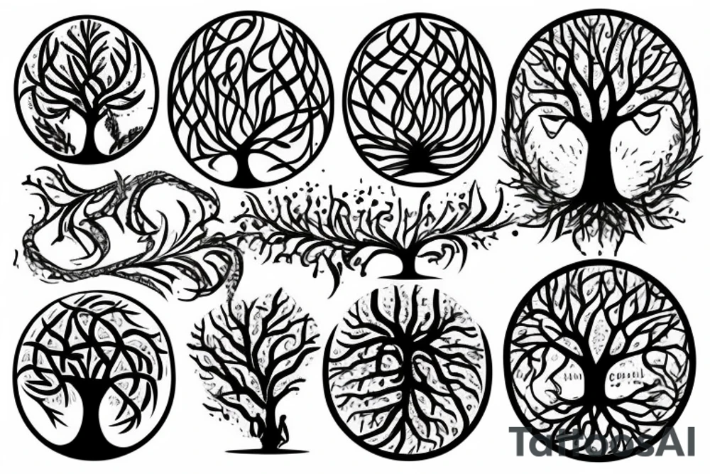 Realistic Tree of life depicted as an angle oak with
the roots shown growing underground tattoo idea