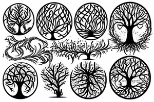 Realistic Tree of life depicted as an angle oak with 
the roots shown growing underground tattoo idea