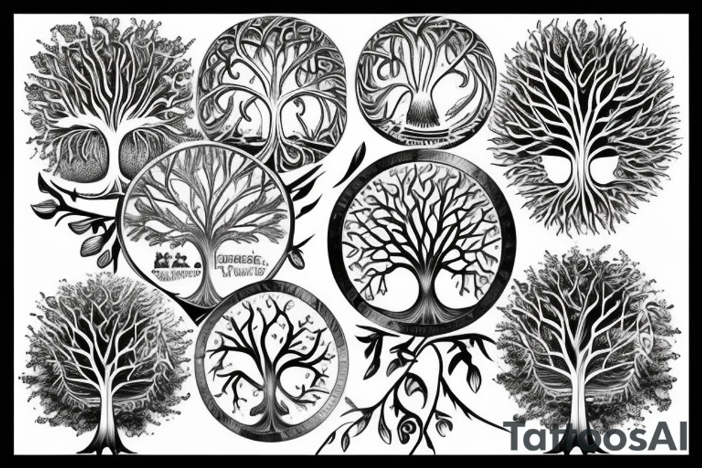 Realistic Tree of life depicted as an angle oak with
the roots shown growing underground tattoo idea