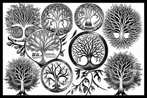 Realistic Tree of life depicted as an angle oak with 
the roots shown growing underground tattoo idea