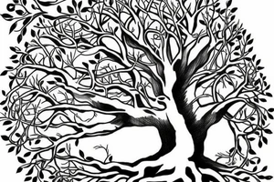 Realistic angle oak Tree of life depicted with 
the roots shown growing underground tattoo idea